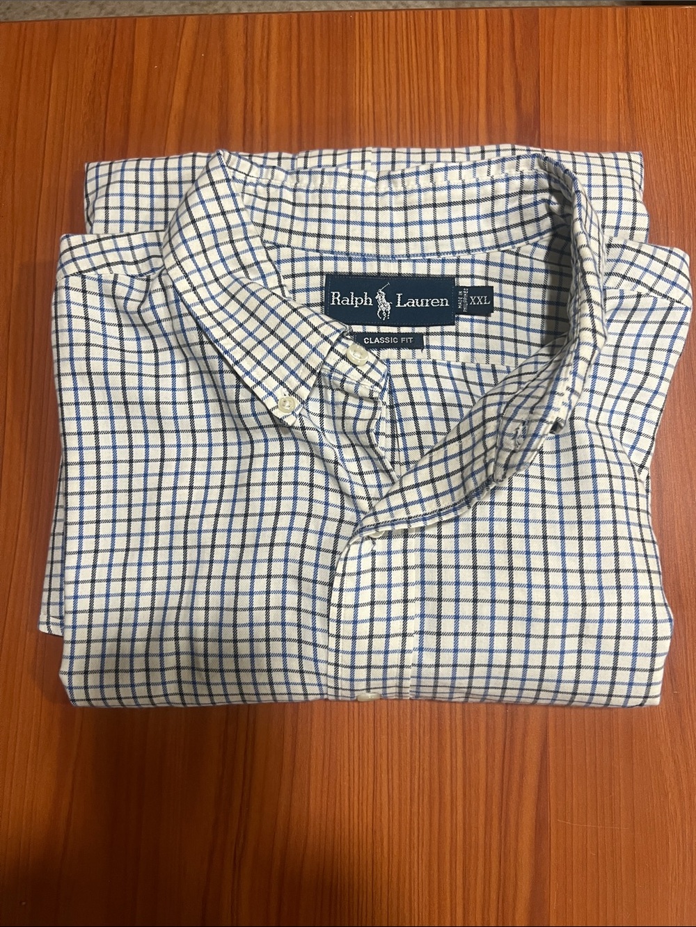 Ralph Lauren White and Blue Windowpane Button-Down Shirt
